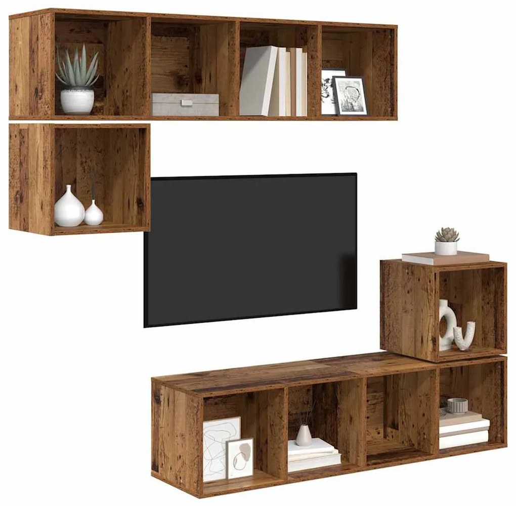 TV szekrény garnitúra 4 pcs Régi fa 37 x 37 x 142.5 cm Faanyag