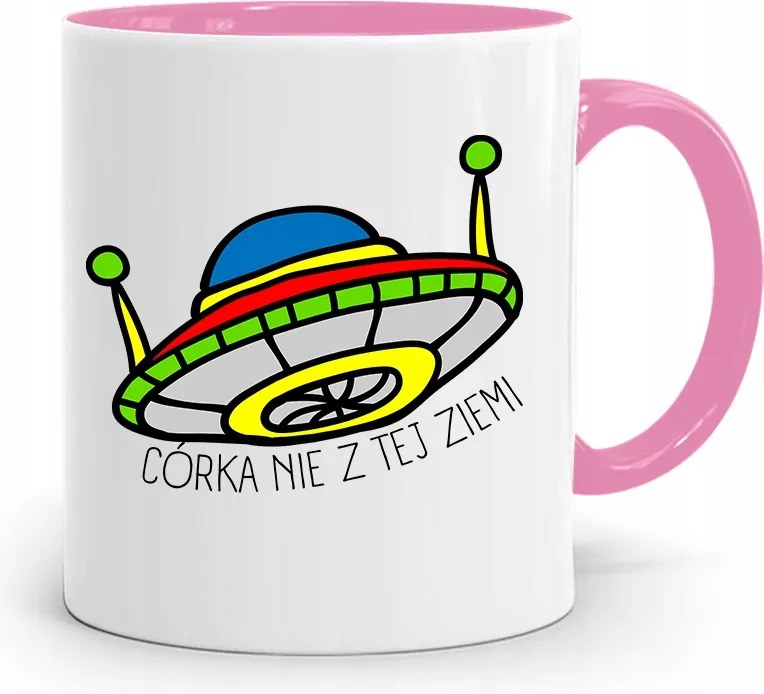 Rózsaszín Bögre Ajándék Lányának Nem Ebből A Földből, fényképes nyomattal