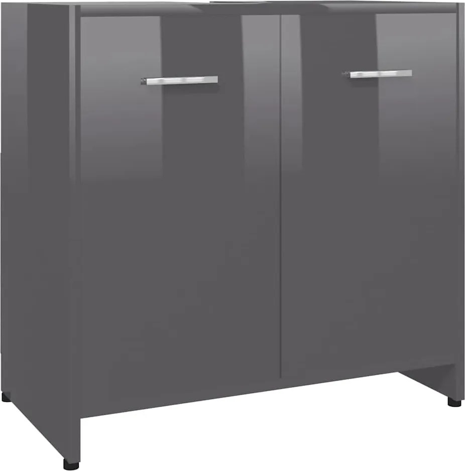 vidaXL magasfényű szürke forgácslap fürdőszobaszekrény 60 x 33 x 61 cm