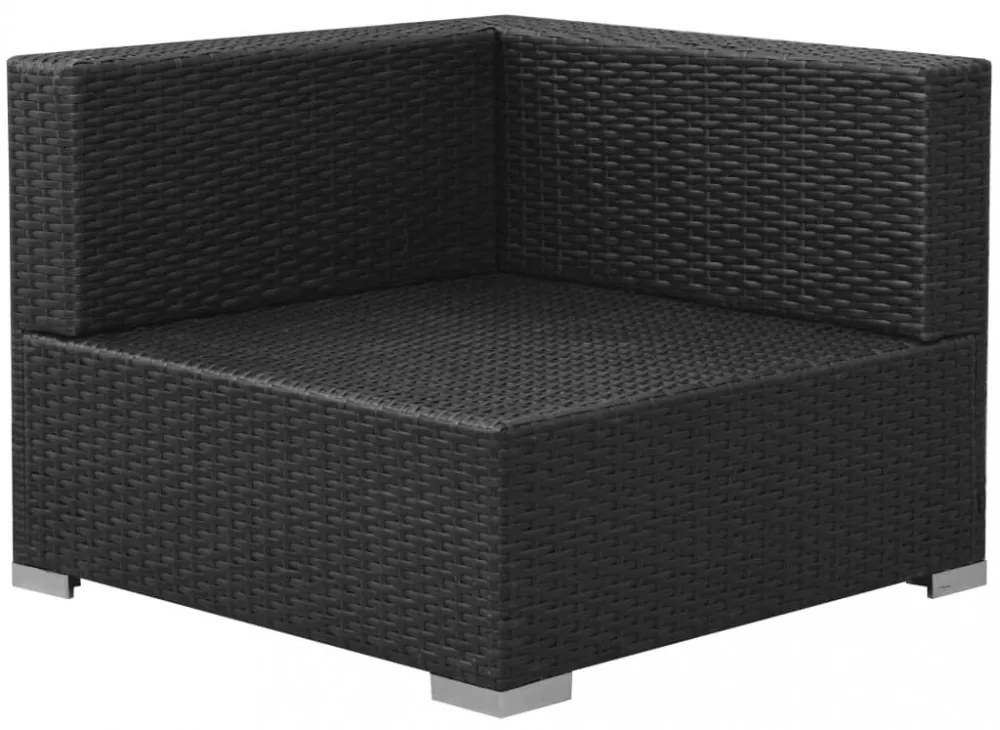 3-részes fekete polyrattan kerti bútorszett párnákkal