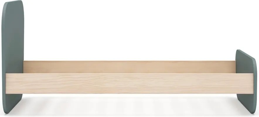 Szürkészöld gyerekágy ágyráccsal, borovi fenyő dekorral 90x190 cm Esteban – Marckeric