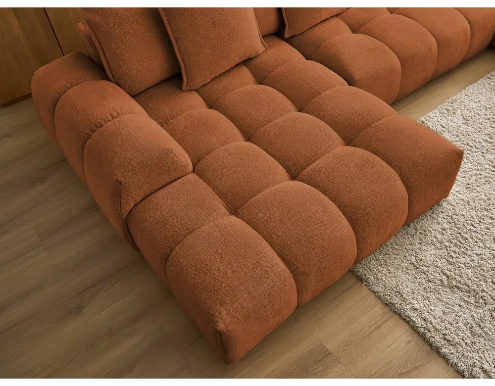 Terrakotta színű zsenília kinyitható-tárolóhelyes sarokkanapé (jobb oldali-U alakú) Everest – Bobochic Paris