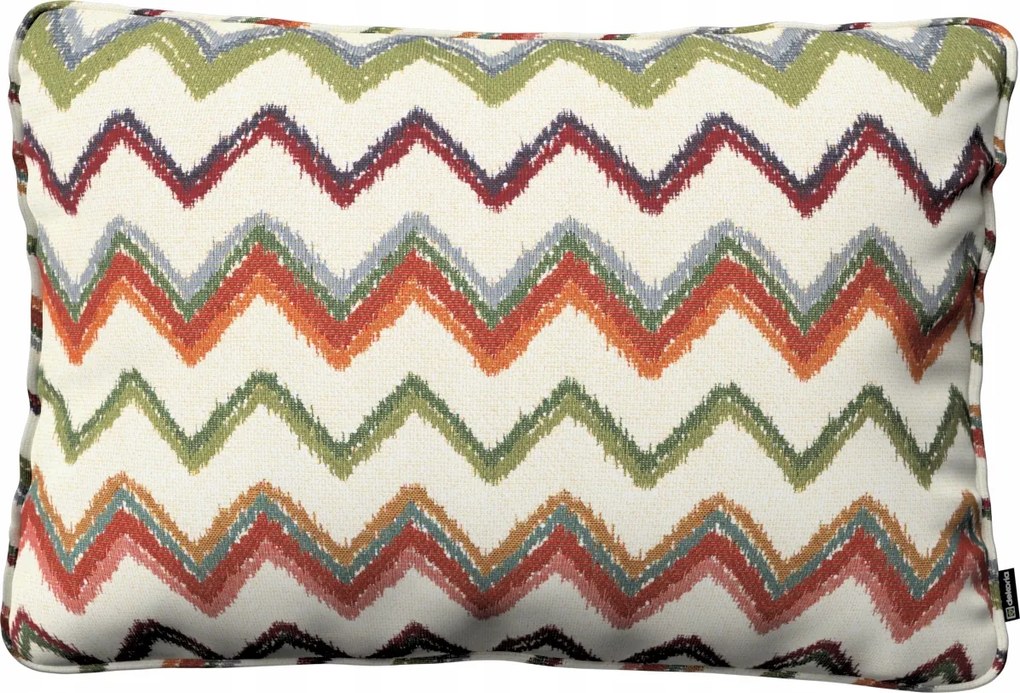 Párnahuzat 60x40 piros-zöld cikk-cakk mintás, krémszínű alapon