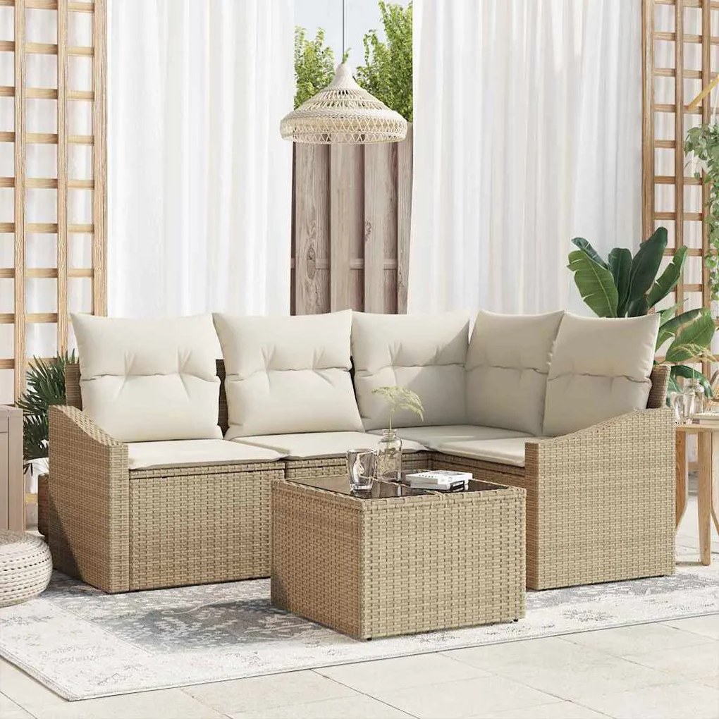 vidaXL Kerti Kanapé Szett párnával 5 pcs Beige és krém polirattan