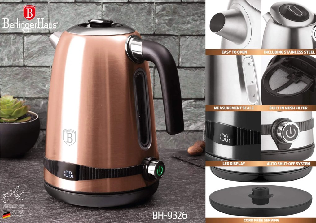 Digitális elektromos vízforraló 1,7 literes Metallic Line Rose Gold Edition
