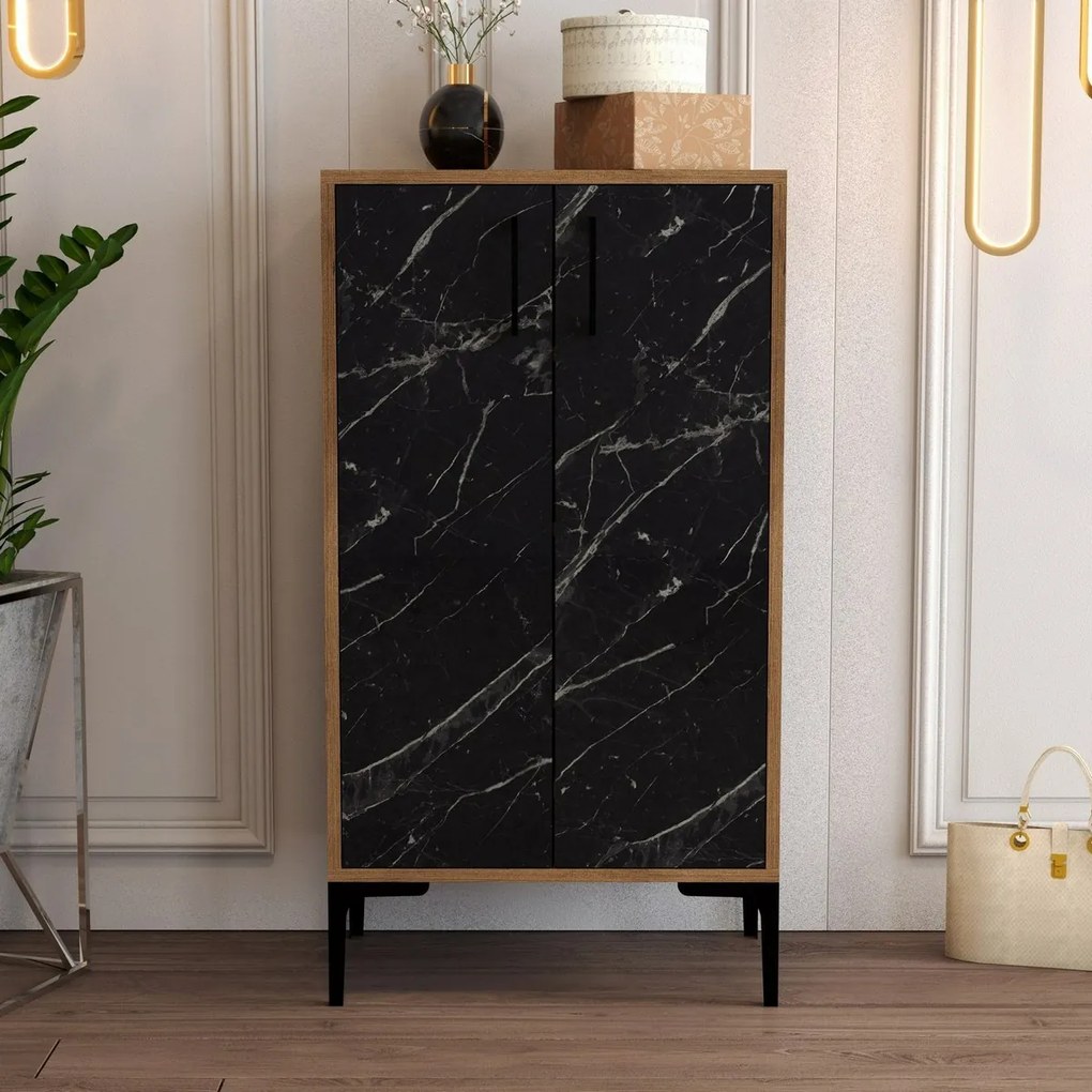 Cipősszekrény Prag Walnut és Black Marble