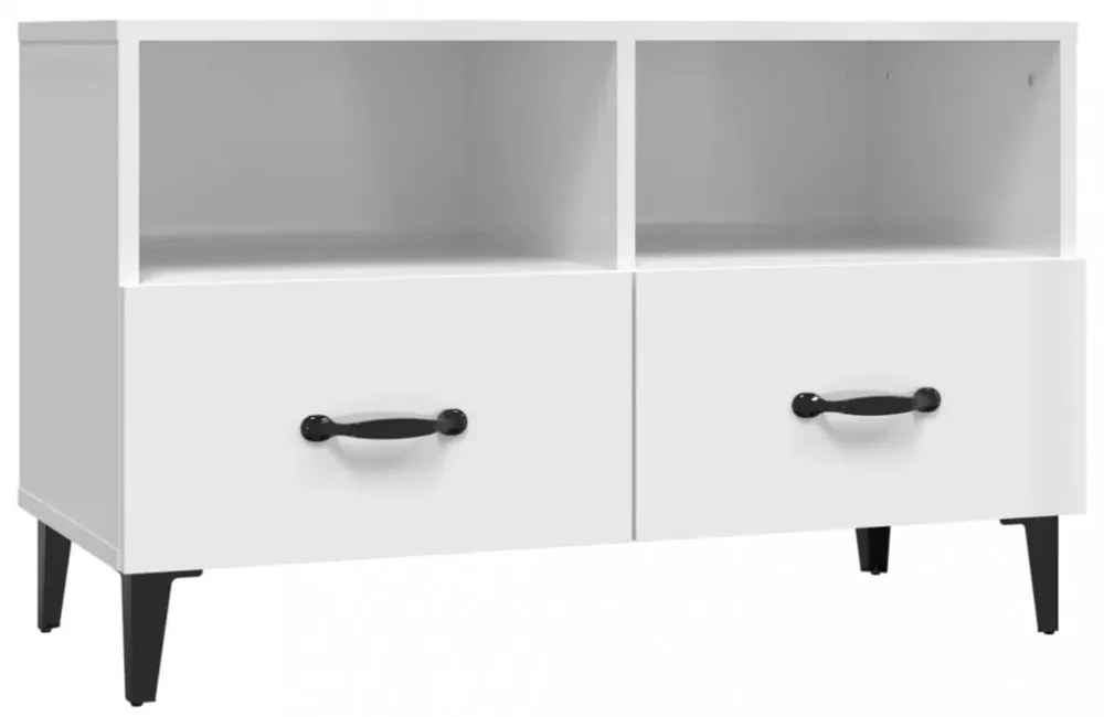 fehér magasfényű szerelt fa TV-szekrény 80x36x50 cm