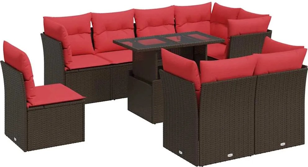 vidaXL 9 részes barna polyrattan akácfa kerti ülőgarnitúra párnákkal