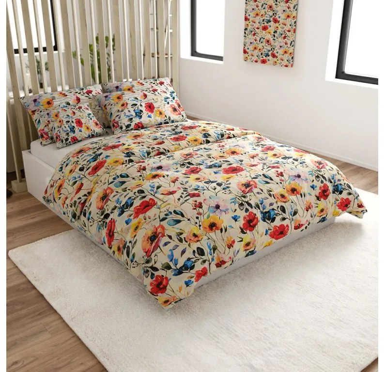 Krepp ágynemű FLOREEN krémszínű Ágyneműhuzat mérete: 70 x 90 cm | 140 x 200 cm