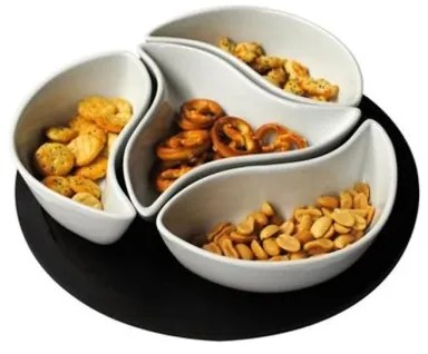 TORO tálkaszett tálcával 4 db kerámia/fa