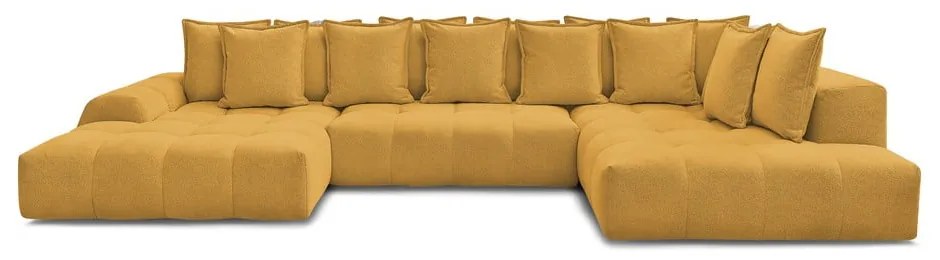 Mustársárga zsenília kinyitható-tárolóhelyes sarokkanapé (jobb oldali-U alakú) Everest – Bobochic Paris