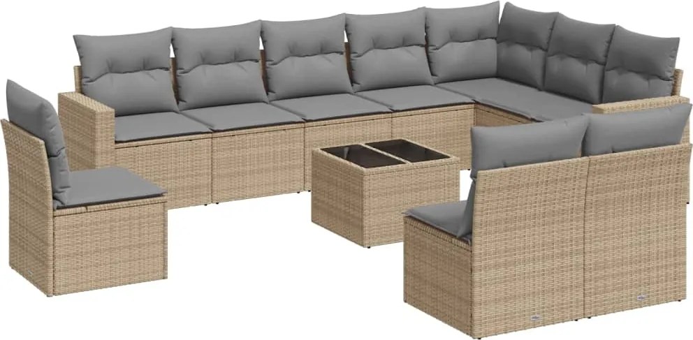 vidaXL 11 részes bézs polyrattan kerti ülőgarnitúra párnákkal