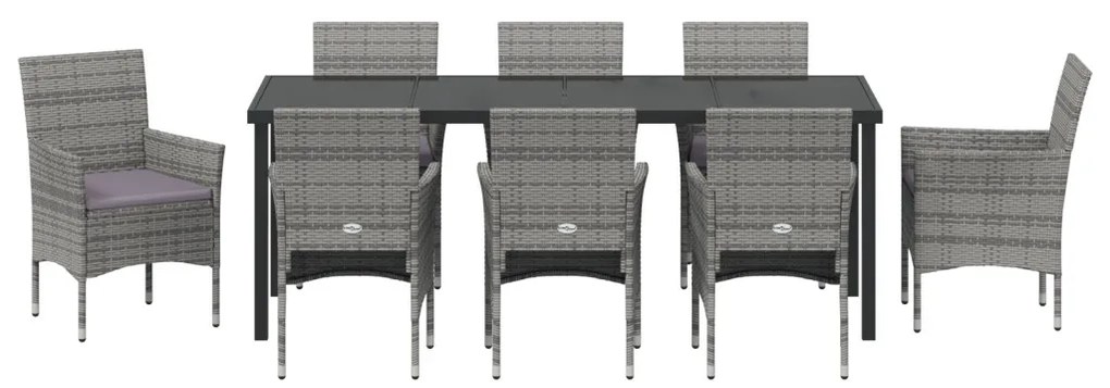 9 Részes Kerti Étkező Szett Szürke Poli Rattan