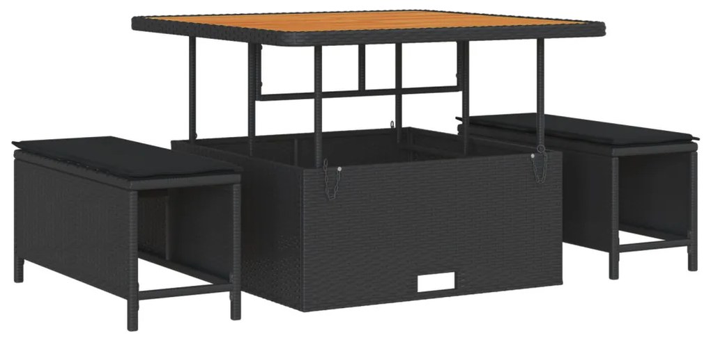 12 darabos kerti kanapészett párnákkal fekete poly rattan akáciával