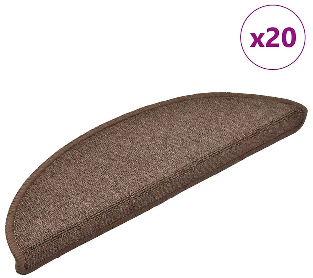 20 db-os lépcsőszőnyegek 56 x 17 x 3 cm kávébarna félkör alakú