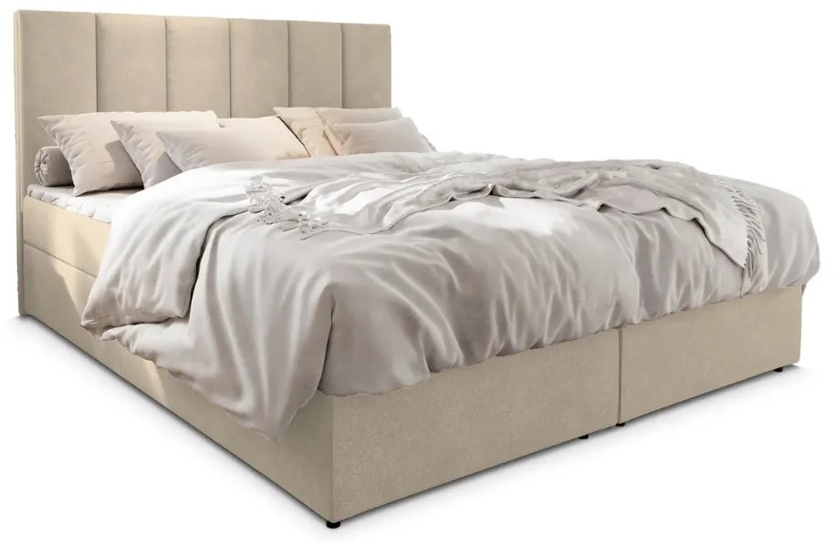 Kárpitozott boxspring ágy MERALIS 140x200 cm bézs Matrac: Bonell rugós matrac