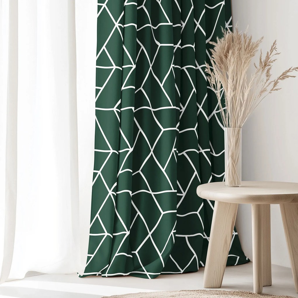 Goldea pamut függöny - mozaik minta, sötétzöld alapon 140x150 cm