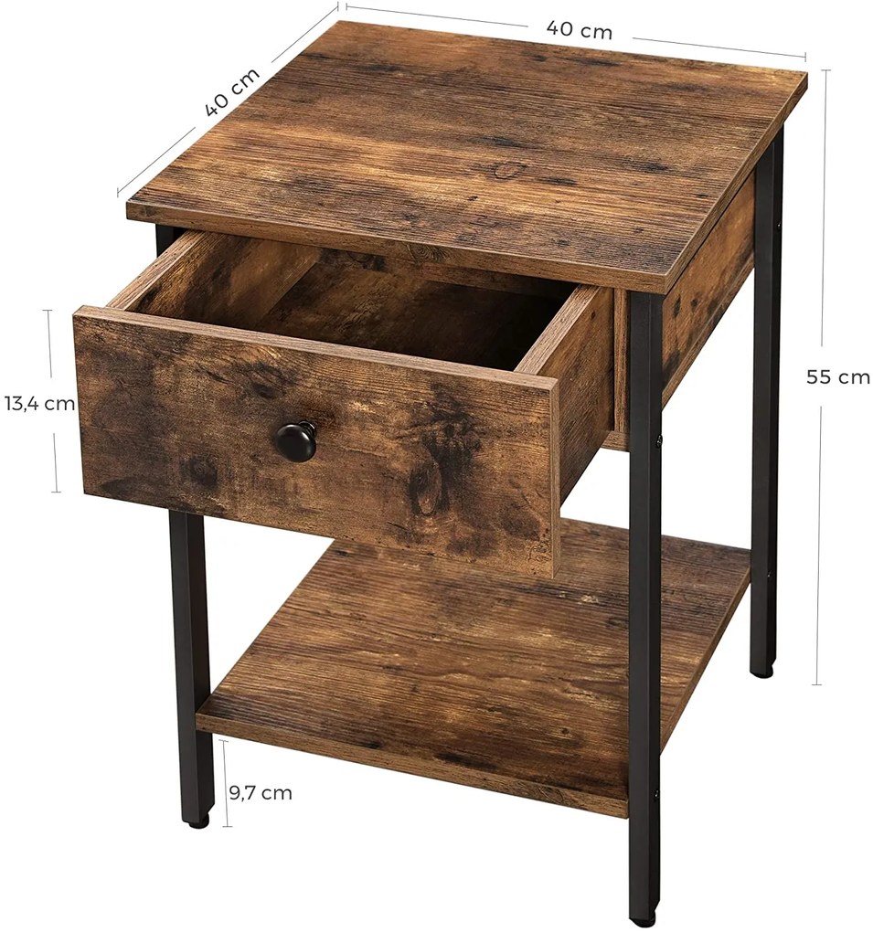 Tároló asztal fiókkal TAYLOR 40x40 cm, rusztikus barna