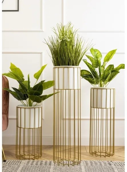 Fém virágcserép LOFT 70x20 cm arany/fehér