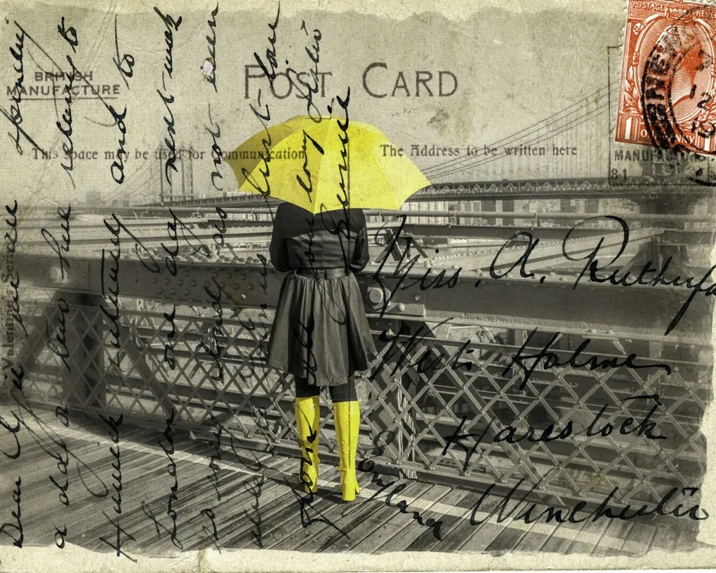 Poszter 50x40cm Turista esernyővel a Brooklyn hídon, Assaf F