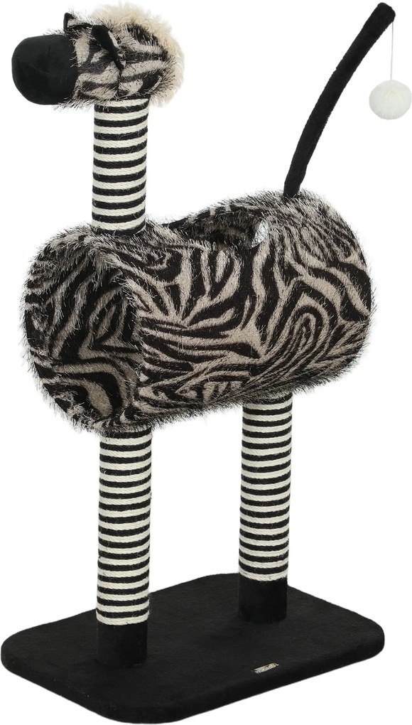 PawHut Macska Fa, Magassága 93 cm, Zebra Mintás Macska Fa, Hegymászó Fa Macskatunnellel, Macska Kaparóoszlop Juta Oszlopokkal, Játék Fa, Macska Bútor,