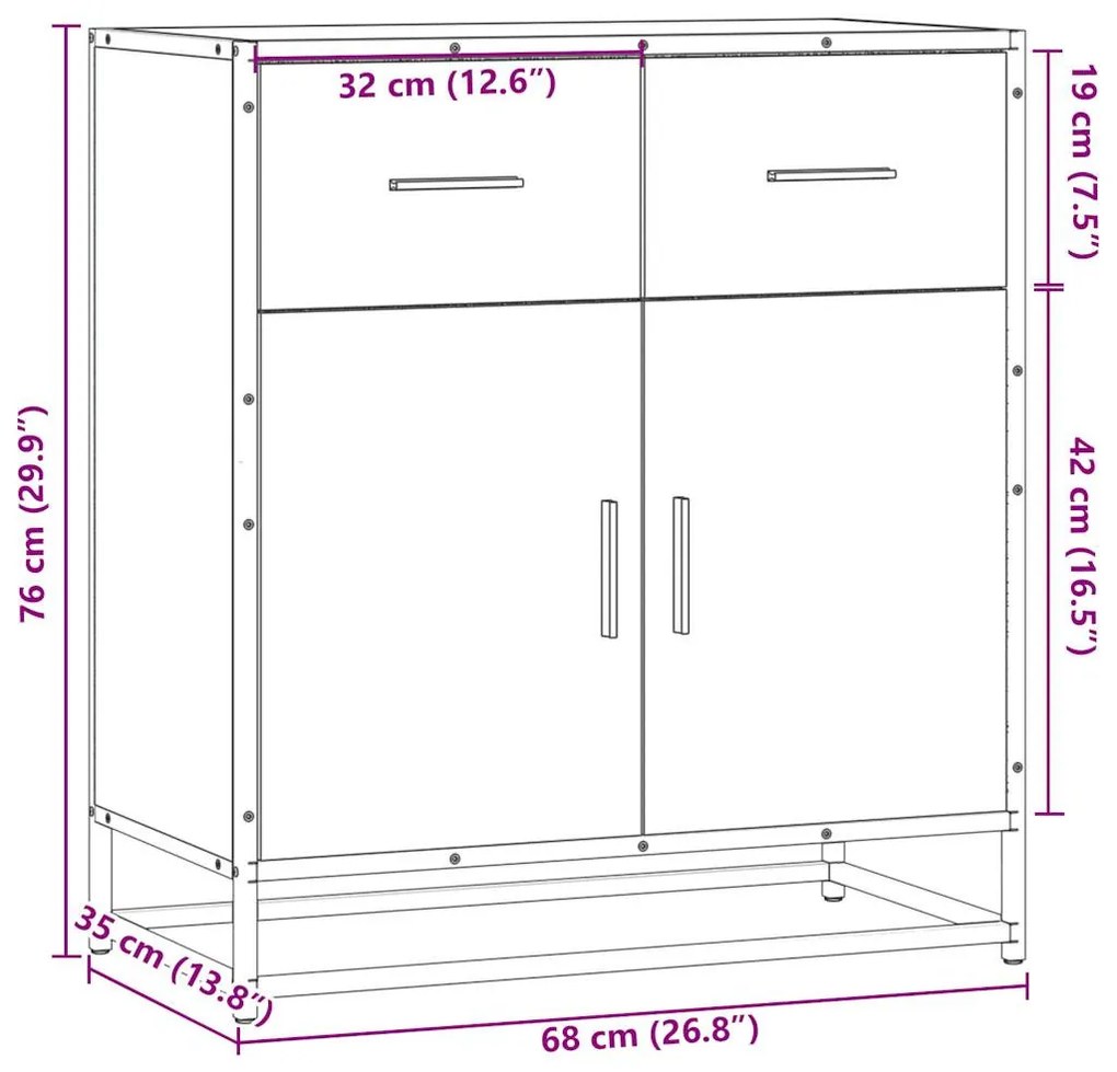 komód Szürke Sonoma 68x35x76 cm Gépi úton előállított fa