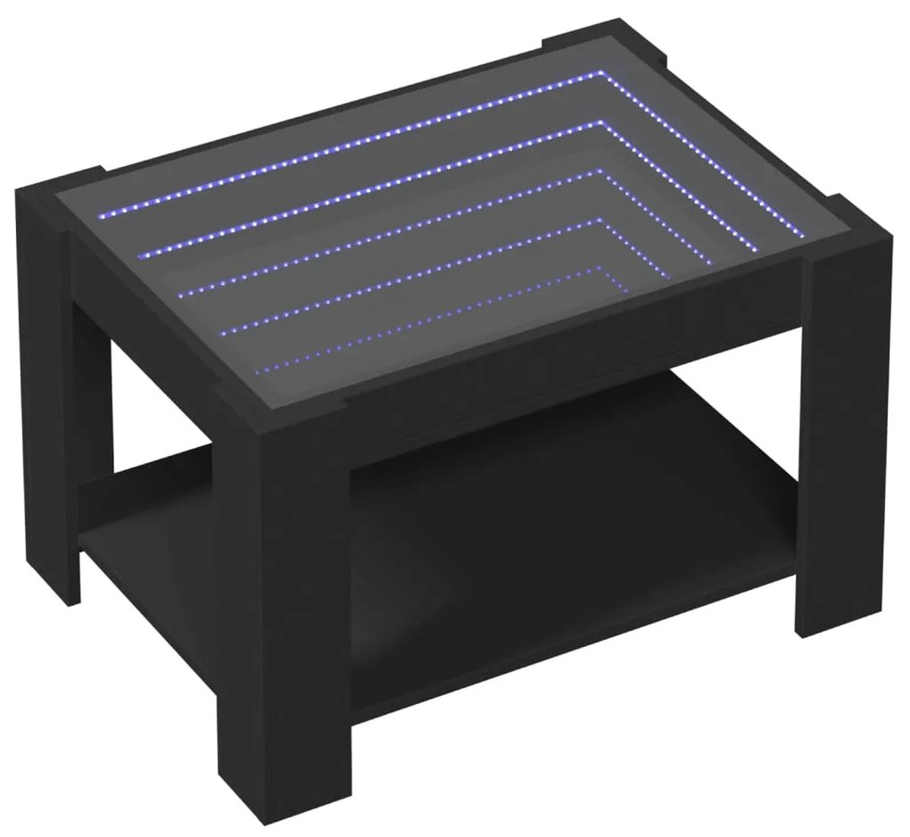 Fekete szerelt fa dohányzóasztal LED-del 73 x 53 x 45 cm