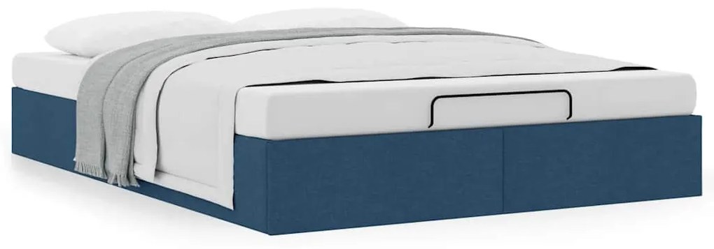 Ottomán kék szövet ágykeret matrac nélkül 140 x 190 cm