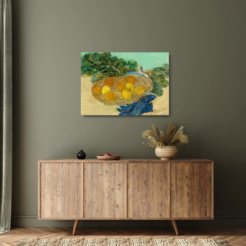Üveg kép - Vincent van Gogh, Still Life of  Oranges and Lemons with  Blue Gloves, reprodukciók (70x50 cm)