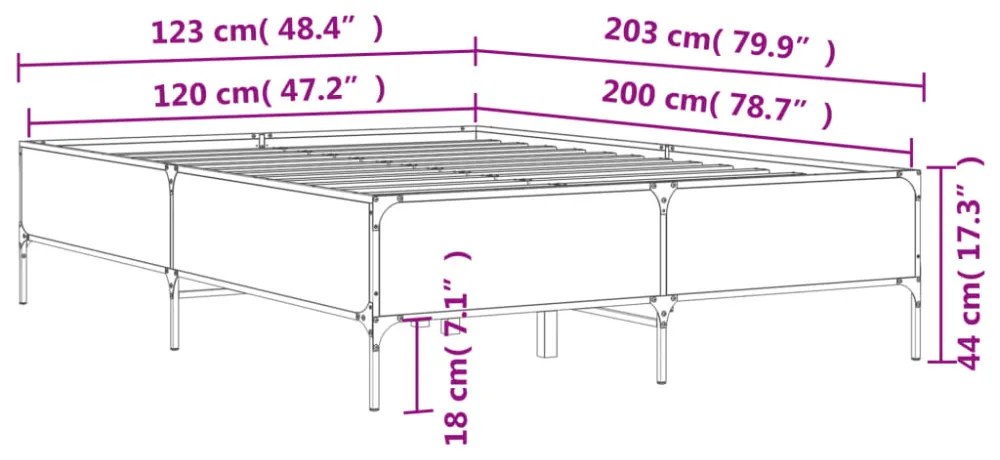 sonoma tölgyszínű szerelt fa és fém ágykeret 120 x 200 cm