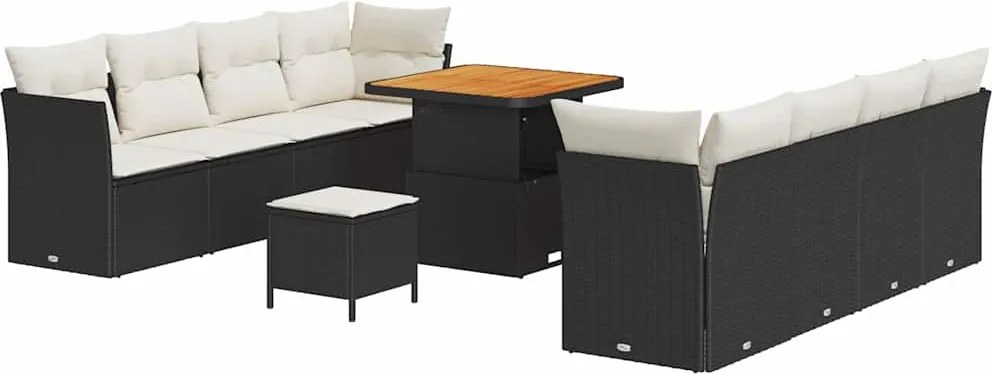 vidaXL Kerti Kanapé Szett 11 pcs Fekete polirattan