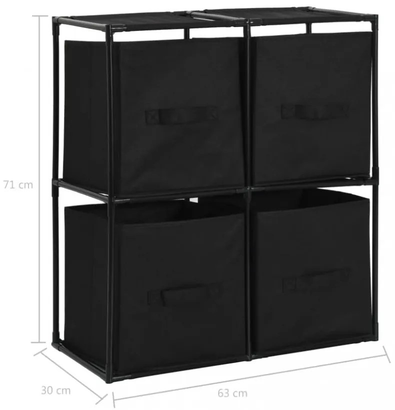 acél tárolószekrény 4 db fekete szövetkosárral 63 x 30 x 71 cm
