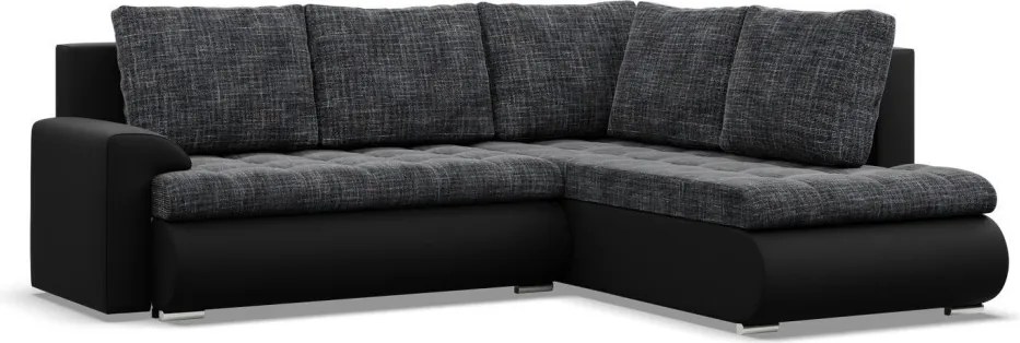 Tokio sarokkanapé, L alakú háttámlával, 2 ágyneműtartóval, fonott + műbőr, jobboldali, szürke - fekete