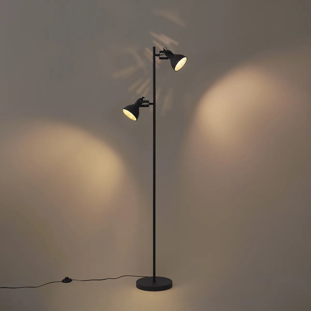 Ipari állólámpa fekete fa 2-lámpás - Jakub