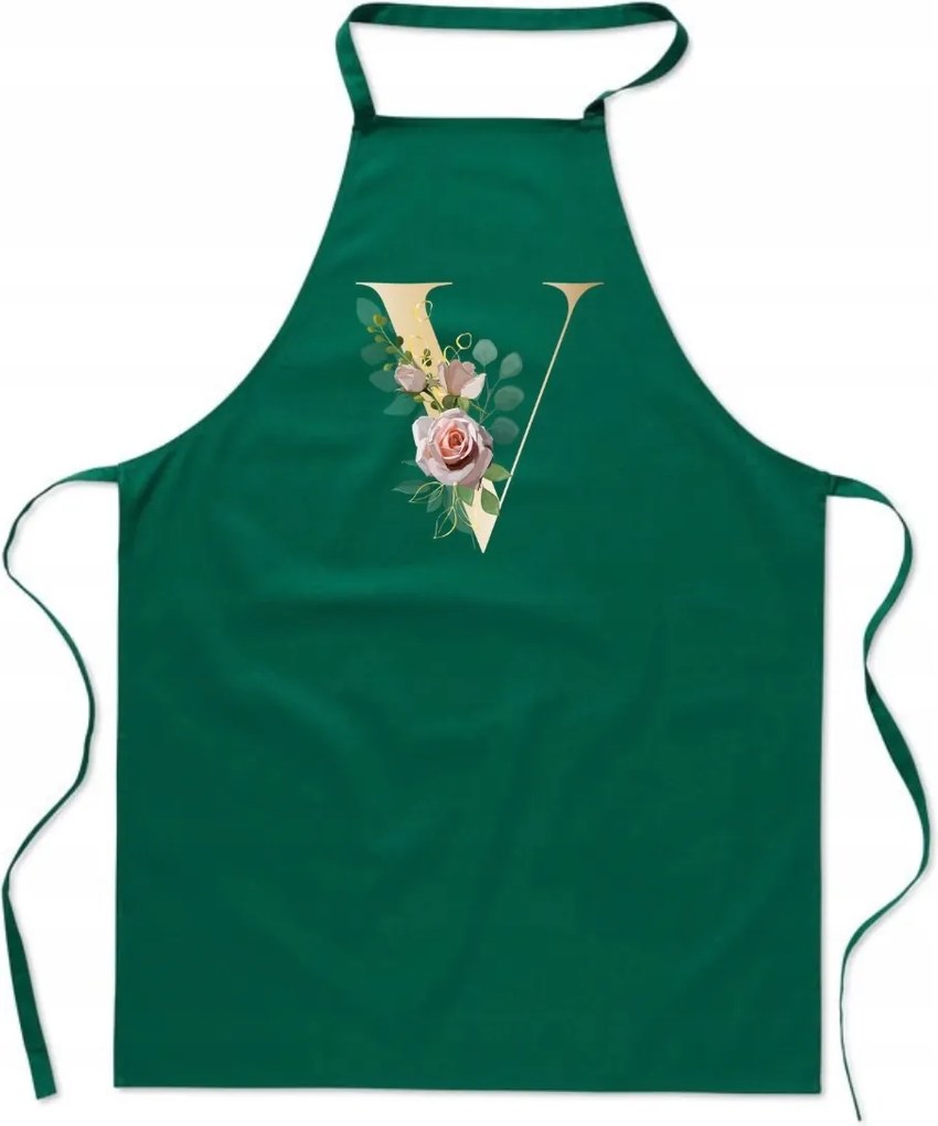 Konyhai Kötény zöld V-betűs monogram Victoria Vanessa FA_340_z