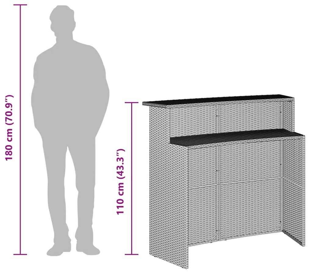 vidaXL 3 részes fekete polyrattan kerti bárszett párnával