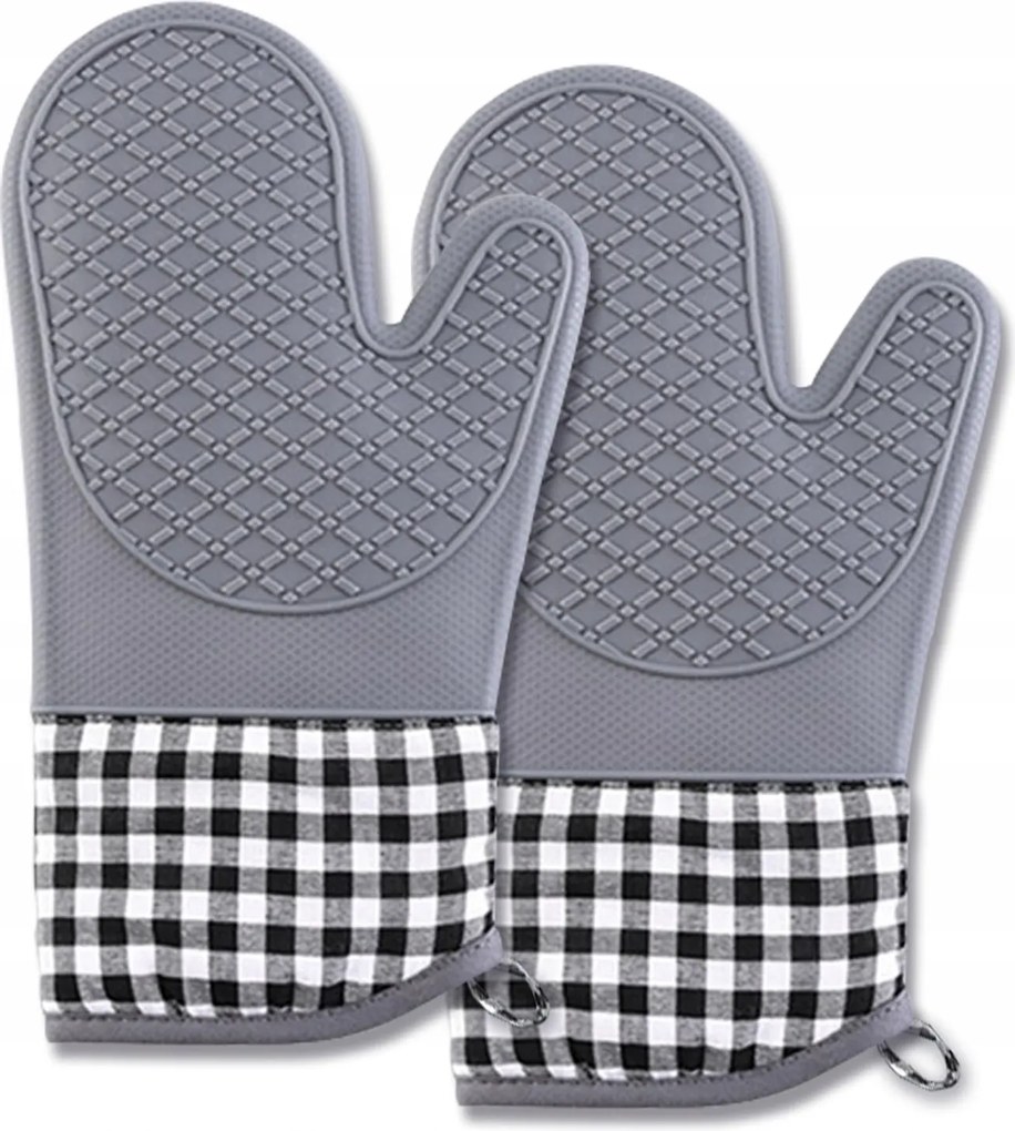 Konyhai kesztyű 2db Grill Hőálló Kandalló Sütő Tűz Szürke