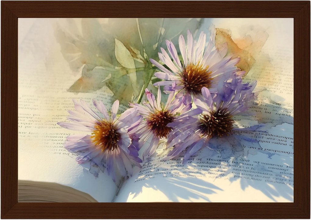 Poszter Keret Fa Virágok Margaréta Könyv Akvarell Vintage 60x40