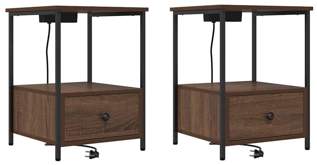 Éjjeliszekrény Töltőállomással 2 pcs barna tölgy Faanyag