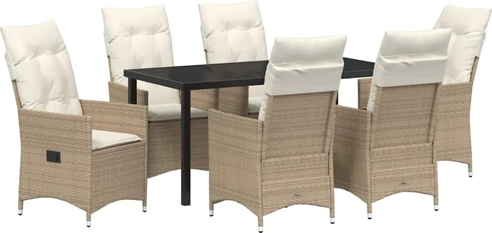 vidaXL Kert étkező szett párnával 7 pcs Bézs polirattan