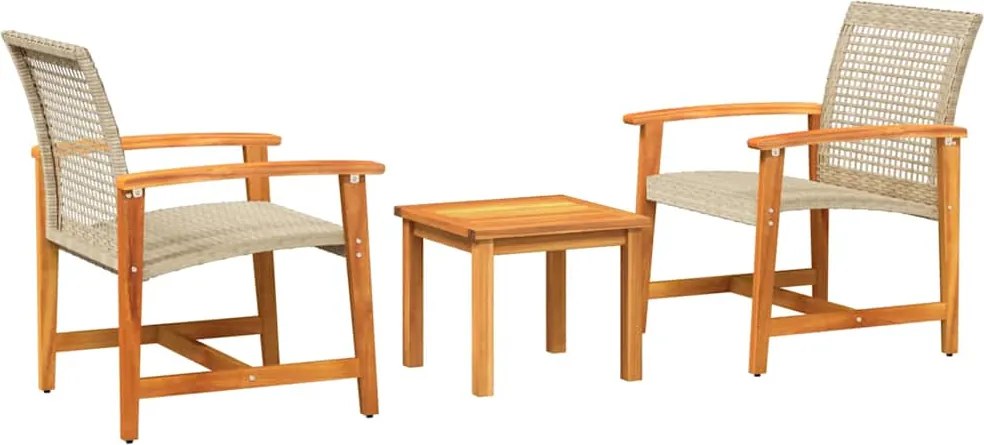 vidaXL 3 részes bézs polyrattan és akácfa bisztrószett