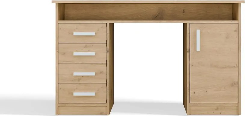 Aldabra Ada íróasztal, 125 cm, 4 fiók, szekrény, polcok, tölgy