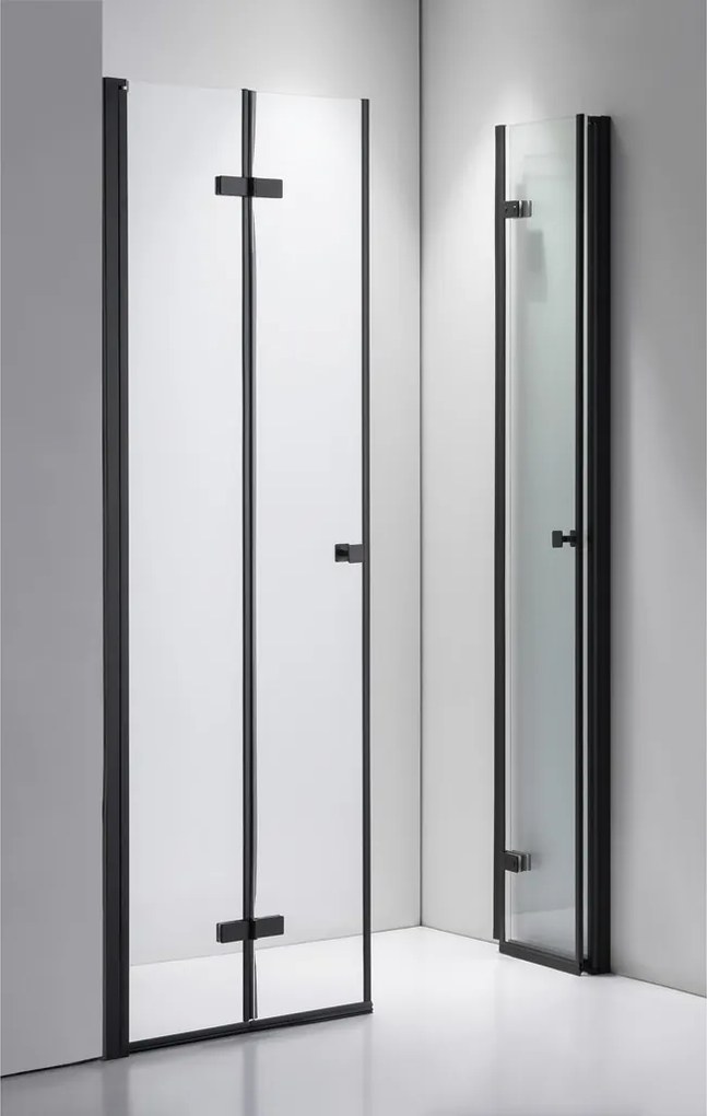 Stuxi Verona Big Black 140 cm széles kétszárnyú csukló zuhanyajtó, 6 mm vízlepergető üveggel, matt fekete profillal, 195 cm magas