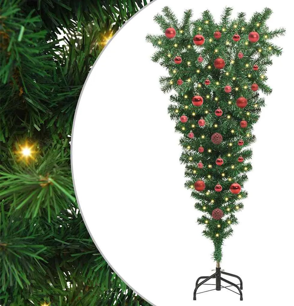 Felfordított Mesterséges Felizgatt Karácsonyfával és Gömbökkel