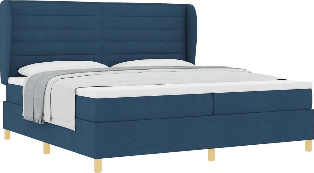 vidaXL Boxspring ágy matraccal Sötétszürke 90x190 cm Szövet Kék szövet