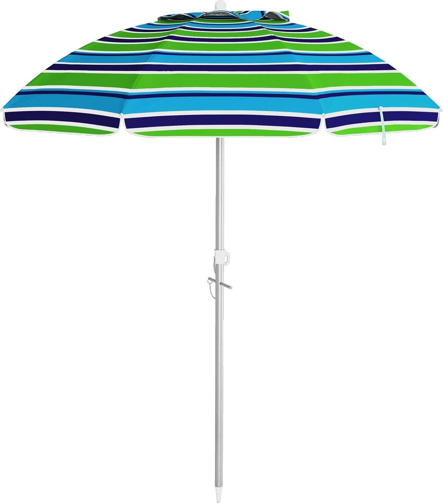 Outsunny Strandernyő Ø178x205 cm Terasz Napernyő 45°-os Dönthető Magasság Állítható Manuális Nyitás UV-védelem Vízhatlan és Hordtáska Kerthez Medencéh