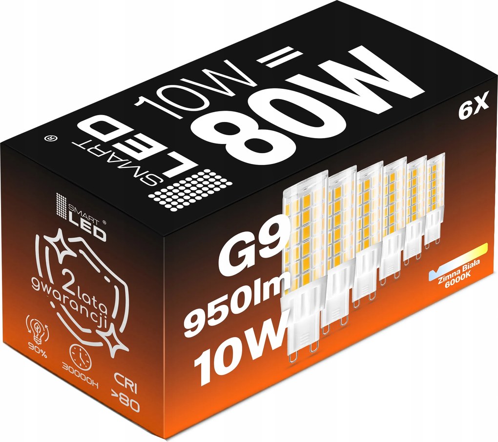 Led izzó G9 10W 80W 950lm Hideg fehér 6000K Energiatakarékos szett