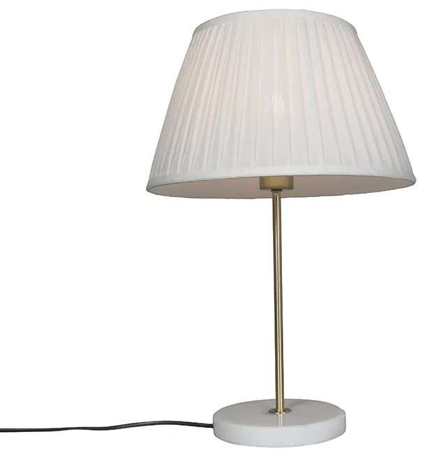 Retro asztali lámpa sárgarézzel és krémszínű pliszé árnyékolóval 35 cm - Kaso