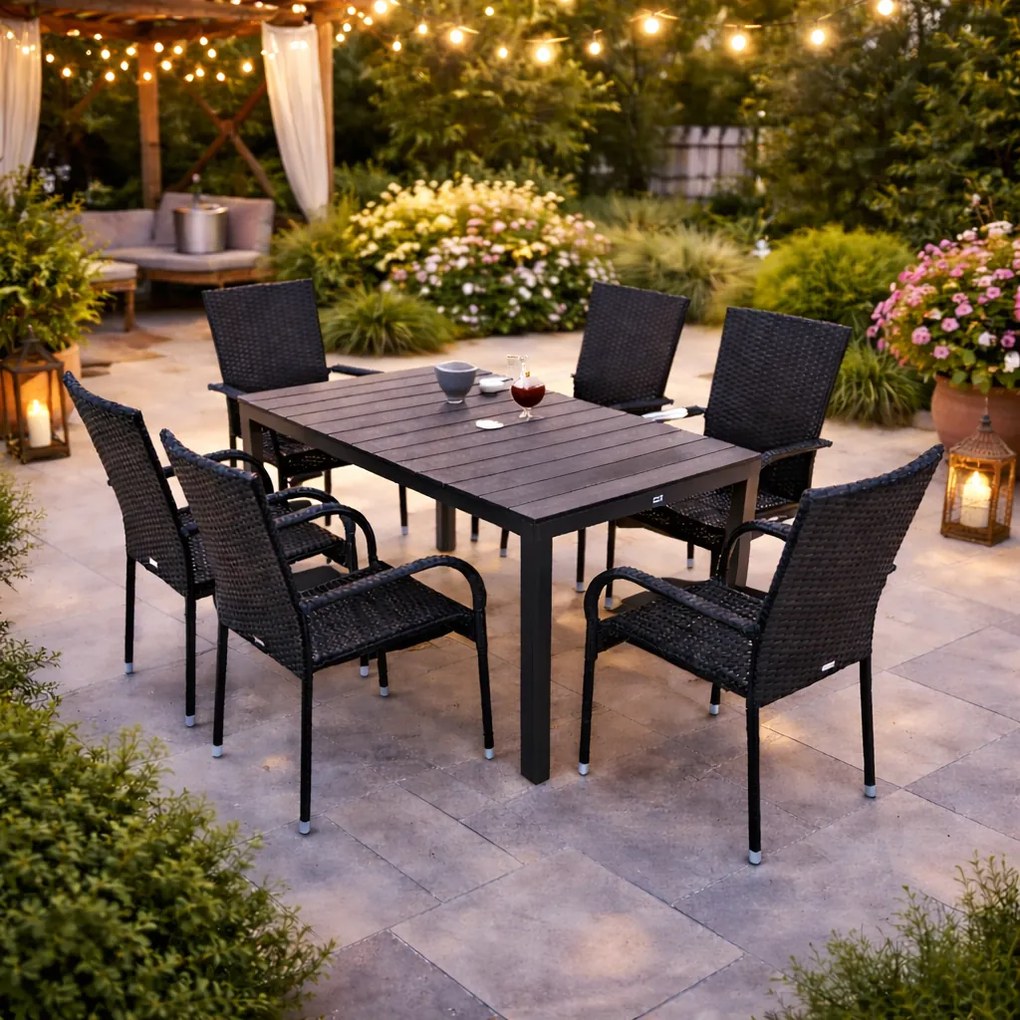 Furnigo Essen 1+6 fekete rattan kerti bútor szett