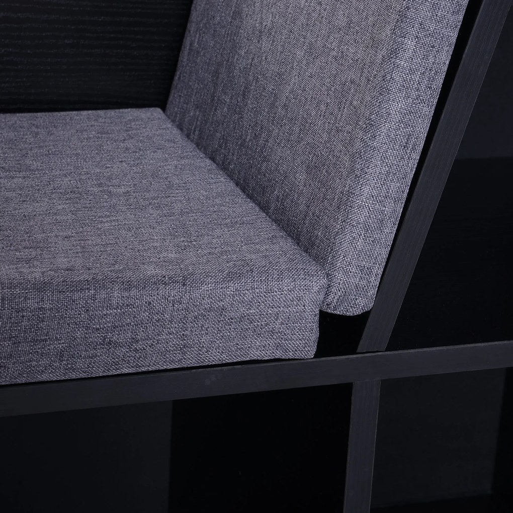 HOMCOM Modern Stílusú 2 az 1-ben Könyvszekrény Pad 6 Rekesszel és 3 Párnával 102L x 30W x 61H cm Fekete Szürke | Aosom